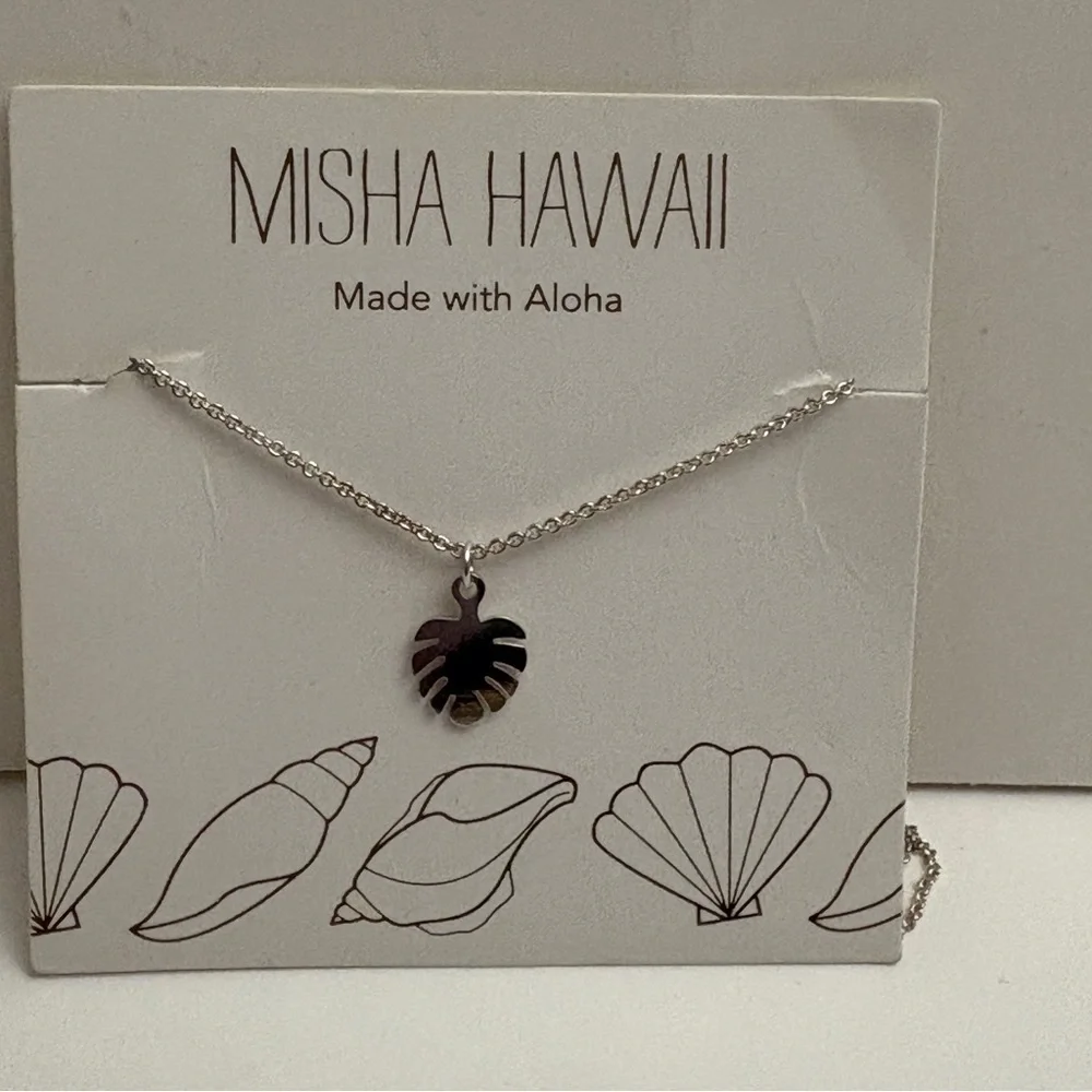 Misha Hawaii Silver Necklace with Leaf Pendant